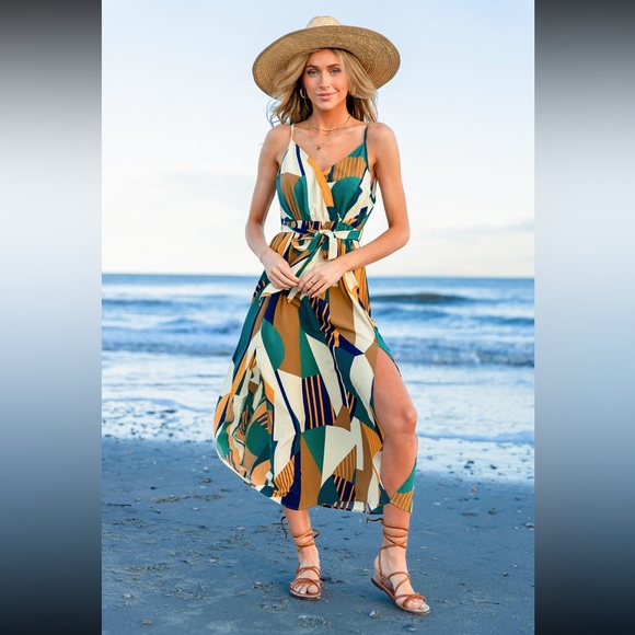 Cupshe geometric sleeveless v neck midi dress - Picture 4 of 5